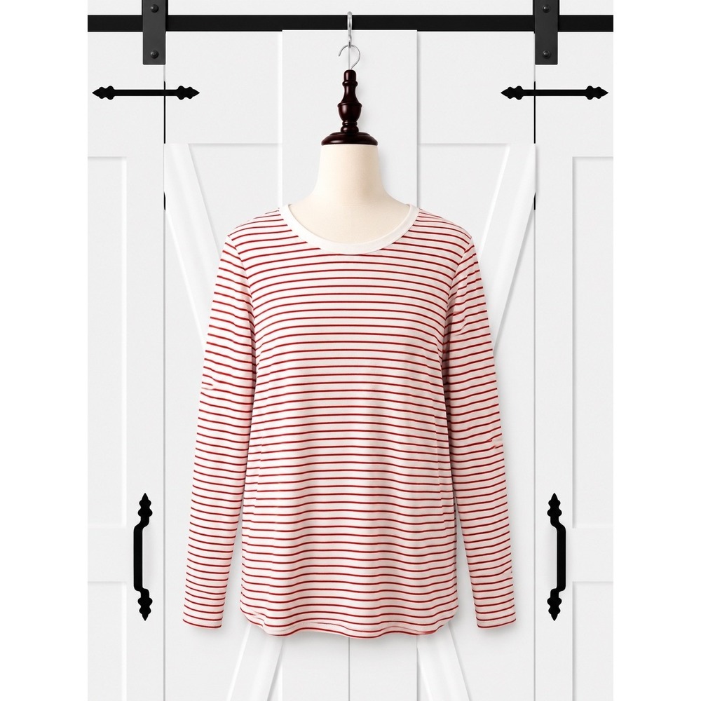 New J.Crew Perfect Fit Shirt Women XL Red White Striped Long Sleeve Crew Neck